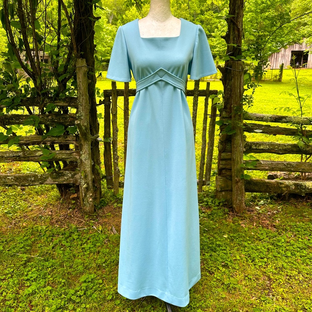 Vintage Powder Blue Polyester Maxi Dress Size Small